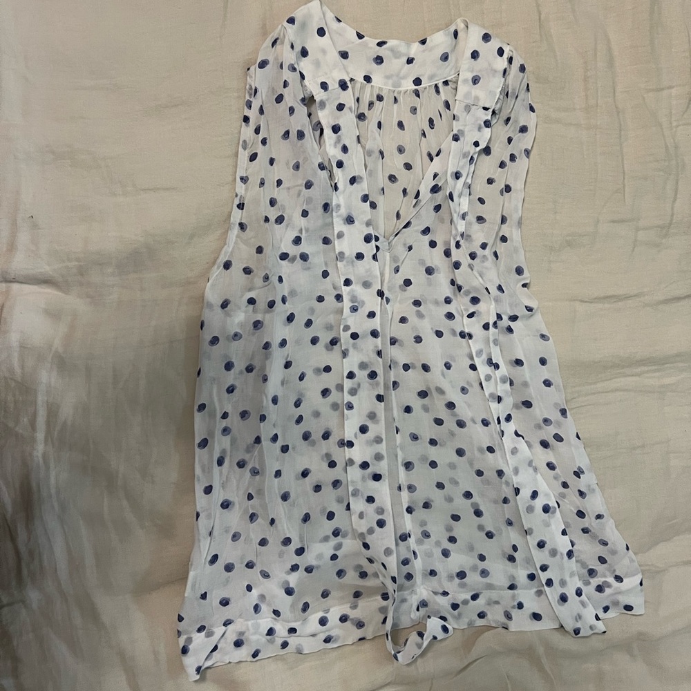 Cloth & Stone Sheer White Top with Navy Dots